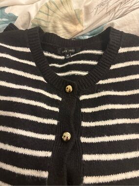 Love Tree Black & White Striped Cardigan with Gold Buttons